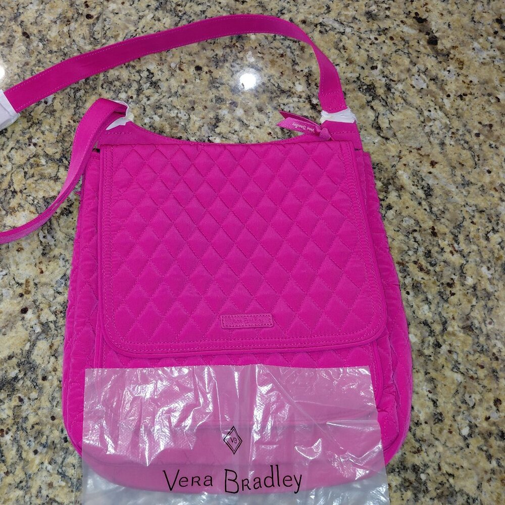 Vera Bradley Hipster Crossbody Mailbag Purse Satchel Fuchsia Pink NWT - Picture 4 of 7